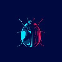 Lady bug logo neon line art portrait colorful design with dark background. Abstract vector illustration