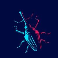 Beetle logo neon line art portrait colorful design with dark background. Abstract vector illustration. Beetles insects type.