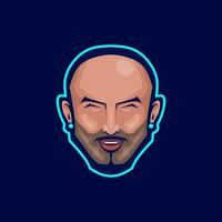 Bald man cool art portrait colorful design with dark background. Abstract vector logo illustration