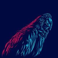 Parrot neon line art portrait colorful design with dark background. Abstract vector illustration