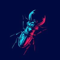 Beetle bug logo neon line art portrait colorful design with dark background. Abstract vector illustration