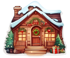 AI generated Cottage house with snow in winter, Christmas png