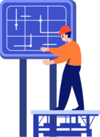 Hand Drawn Engineer installing solar cells in flat style png