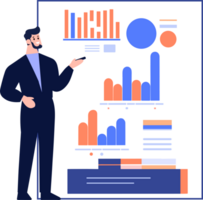 Hand Drawn Businessman with presentation charts in flat style png