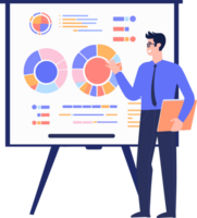 hand dragen affärsman med presentation diagram i platt stil png