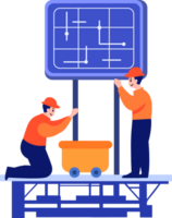 hand- getrokken ingenieur installeren zonne- cellen in vlak stijl png