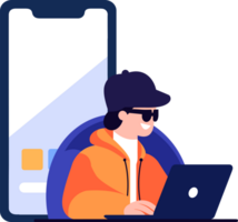 Hand Drawn Thief or hacker in concept Cyber Security in flat style png