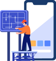 Hand Drawn Engineer installing solar cells in flat style png