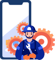 Hand Drawn Engineer or architect with cogs in construction concept in flat style png