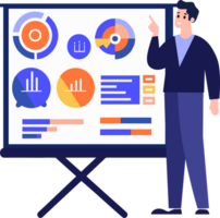 Hand Drawn Businessman with presentation charts in flat style png