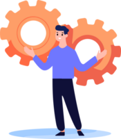 Hand Drawn Engineer or architect with cogs in construction concept in flat style png