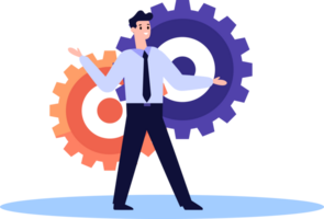 Hand Drawn Engineer or architect with cogs in construction concept in flat style png