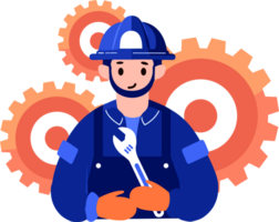 Hand Drawn Engineer or architect with cogs in construction concept in flat style png