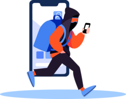 Hand Drawn Thief or hacker in concept Cyber Security in flat style png