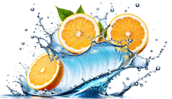 AI generated Orange halves with water splash isolated transparent background. AI Generative png