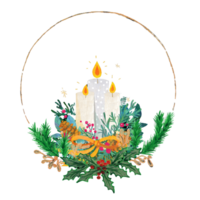 watercolor christmas wreath with candles and fir branches png