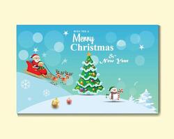 Vector merry christmas and happy new year greeting card with christmas tree