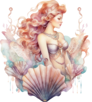 AI generated Watercolor beautiful mermaid design png