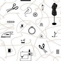 Seamless vector pattern with outline doodle sewing elements.