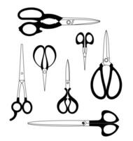 Different Types of Cutting Scissors. Vector Illustration.