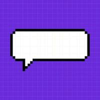 Pixelated narrow horizontal dialog box on a bright purple background. Illustration in the style of an 8-bit retro game, controller, cute frame for inscriptions. vector