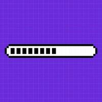 Pixel scale half filled on a bright purple background. Loading bar, 8-bit retro game style illustration, controller, loading process. vector