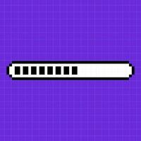 Pixel scale half filled on a bright purple background. Loading bar, 8-bit retro game style illustration, controller, loading process. vector