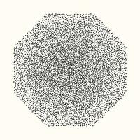Vector element in retro style, black octagon on a light background with noisy sand texture. Halftone, drawing using the stipplism technique.