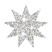 Silver glitter star with nine rays isolated on a white background. Vector metallic decorative element, holiday.