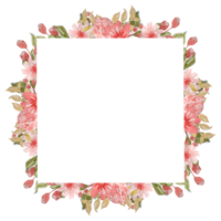 Watercolor floral frame border.Beautiful botanical border with flower bouquet illustration png