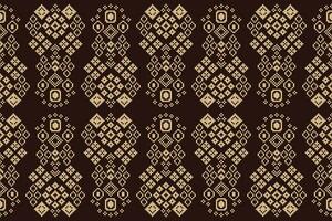 Ethnic geometric fabric pattern Cross Stitch.Ikat embroidery Ethnic oriental Pixel pattern brown background. Abstract,vector,illustration. Texture,clothing,scarf,decoration,carpet,silk wallpaper. vector