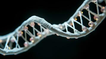 AI generated DNA strand isolated on black background with bokeh effect. DNA on a black background. Macro photo. photo