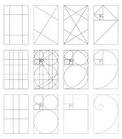 Golden ratio icon set. Method golden section. Fibonacci array, numbers. Harmony proportions. Vector template. Eps.