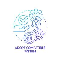 2D gradient blue icon adopt compatible systems concept, isolated vector, health interoperability resources thin line illustration. vector