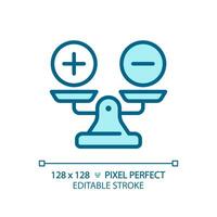 2D pixel perfect editable blue weight scale with plus and minus icon, isolated vector, thin line illustration representing comparisons. vector