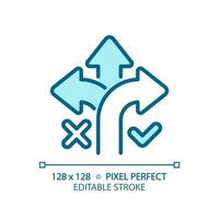 2D pixel perfect editable blue correct way icon, isolated vector, thin line illustration representing comparisons. vector