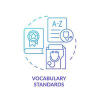 2D gradient blue icon vocabulary standards concept, isolated vector, health interoperability resources thin line illustration. vector