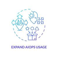 2D expand AI ops usage gradient icon representing AI ops, isolated vector, blue thin line illustration. vector