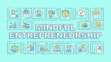 Mindful entrepreneurship text with various thin line icons concept on blue monochromatic background, editable 2D vector illustration.