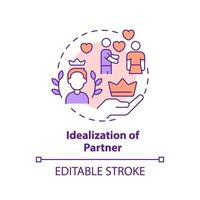 2D editable thin line icon idealization of partner concept, isolated vector, multicolor illustration representing codependent relationship. vector