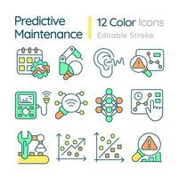 2D editable multicolor thin line icons set representing predictive maintenance, isolated vector, linear illustration. vector