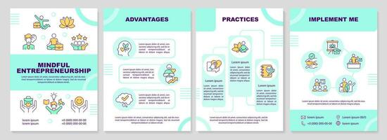 2D mindful entrepreneurship multicolor brochure template, leaflet design with thin line icons, 4 vector layouts.