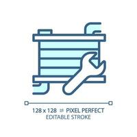 2D pixel perfect editable blue car radiator repair icon, isolated vector, thin line illustration representing car service and repair. vector