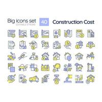 2D editable multicolor big line icons set representing construction cost, isolated vector, linear illustration. vector