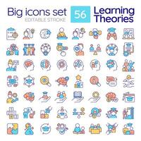 Editable multicolor big line icons set representing learning theories, isolated vector, linear illustration. vector