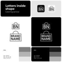 tienda de comestibles Tienda blanco y negro línea logo con marca nombre. sencillo compras bolso icono. diseño elemento y visual identidad. adecuado para abastecimiento compañía, comida servicio. vector