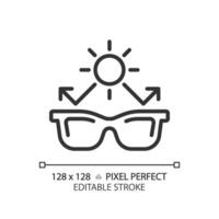 2D pixel perfect editable black sunglasses icon, isolated simple vector, thin line illustration representing eye care. vector