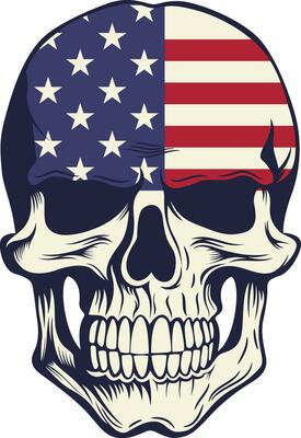 Skull with American flag. Vintage Retro Distressed American Flag Badge vector illustration.