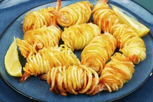 Rolled potato shrimps,close up. photo