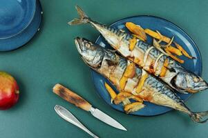 Baked mackerel with mango, dieting. photo